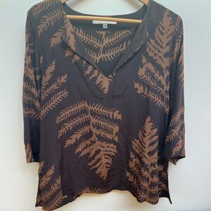 Erica Tanov Brown/Tan Silk  Leaf Print Women's Top